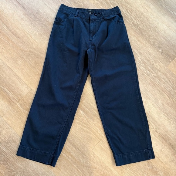 Banana Republic Navy Blue Denim Wide Leg Crop Trouser Elastic Waist Pants Small - Picture 2 of 11